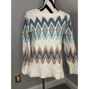 EUC Talbots Zig-Zag Fair Isle Crewneck Pullover Sweater Size Petite Medium